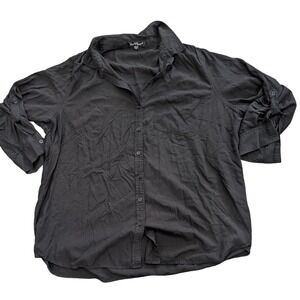 Velvet Heart Y2K Black Rayon Roll-Tab Button Down Shirt Wmns 1X Plus Sz Blouse